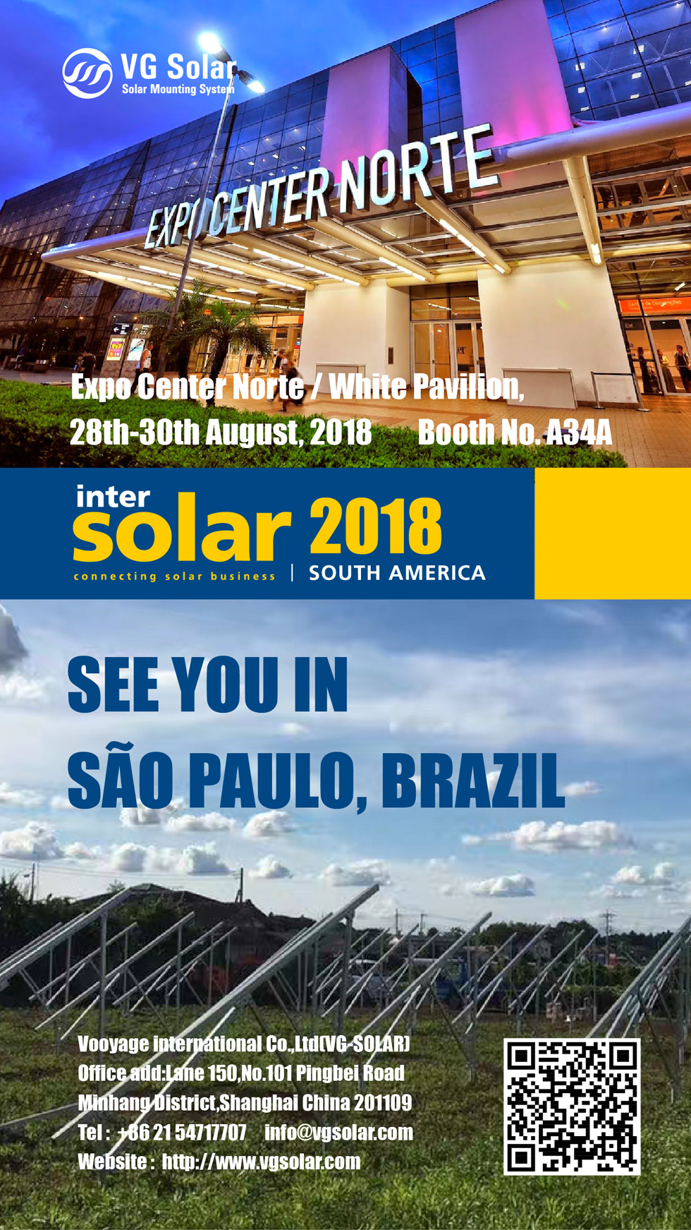 VG Solar was invited to attend the Intersolar South America 2018 which was held in the Expo Center Norte in Sao Paulo, Brazil.